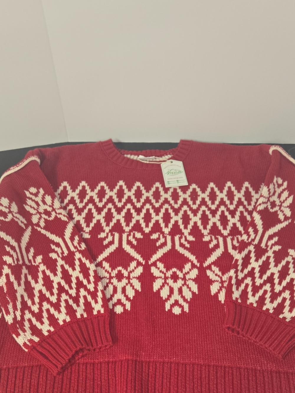 Very J Red Fair Isle Crewneck Sweater with Cream Pattern
